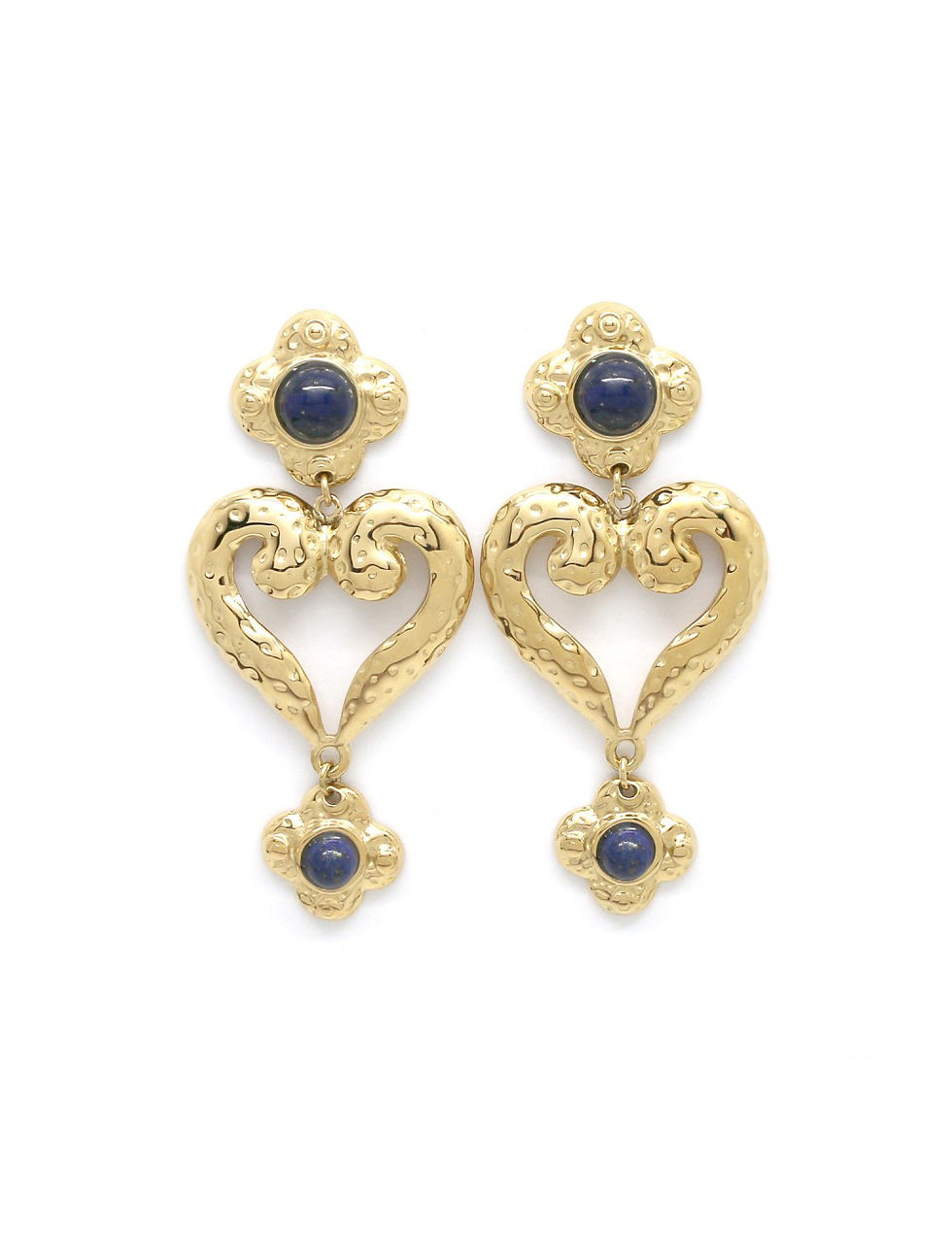 Thumbnail: Boucles D'oreilles - Habaha Paris -Trefles coeurs lapis lazuli