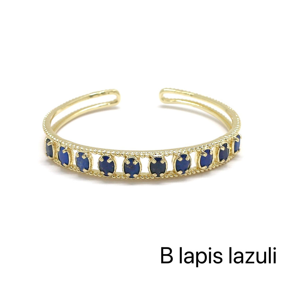 Thumbnail: Bracelet HABAHA - jonc double ligne orné de 10 pierres ovales