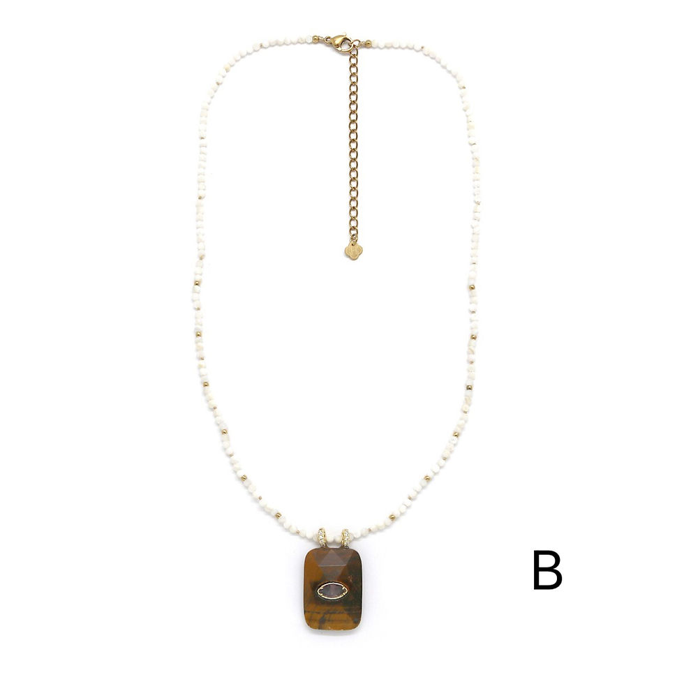 Thumbnail: Collier HABAHA - perlé pierre unique pendentif rectangle oeil