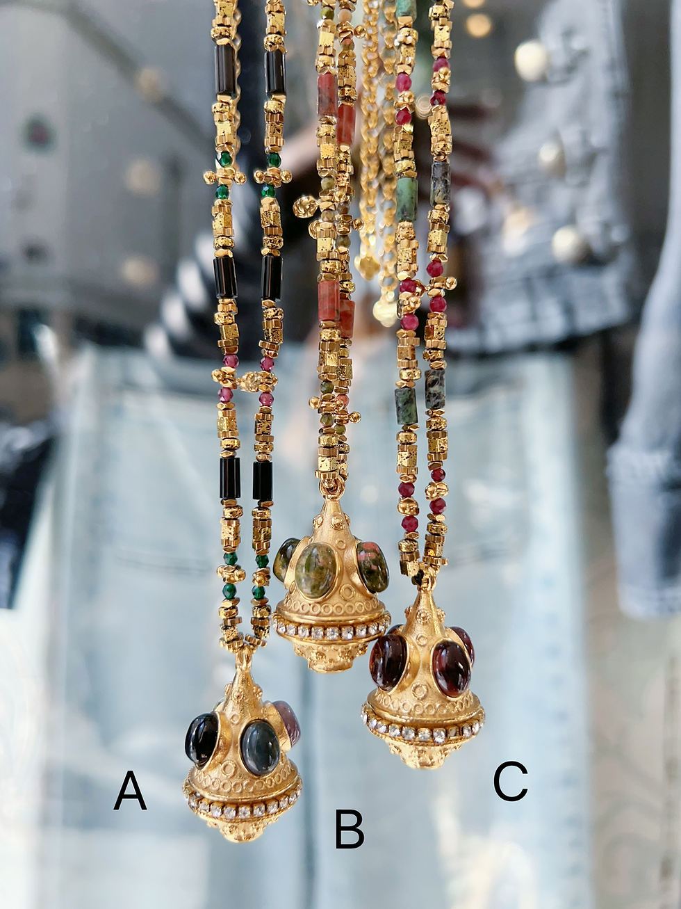 Thumbnail: Sautoir HABAHA - tube pampilles pendentif goutte pierres strass