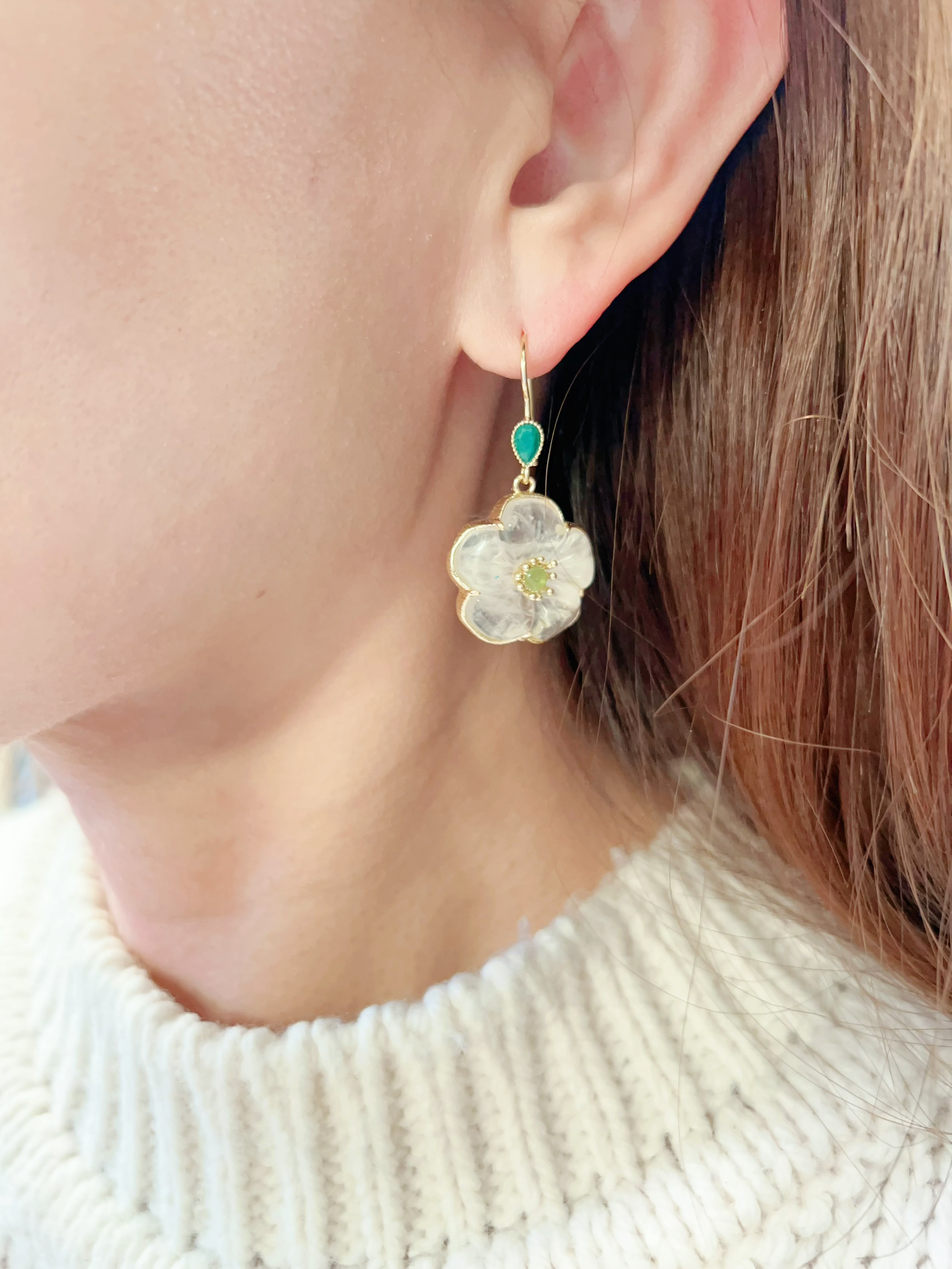 Boucles d'oreilles - HABAHA - crochet fleurs pierres naturelles