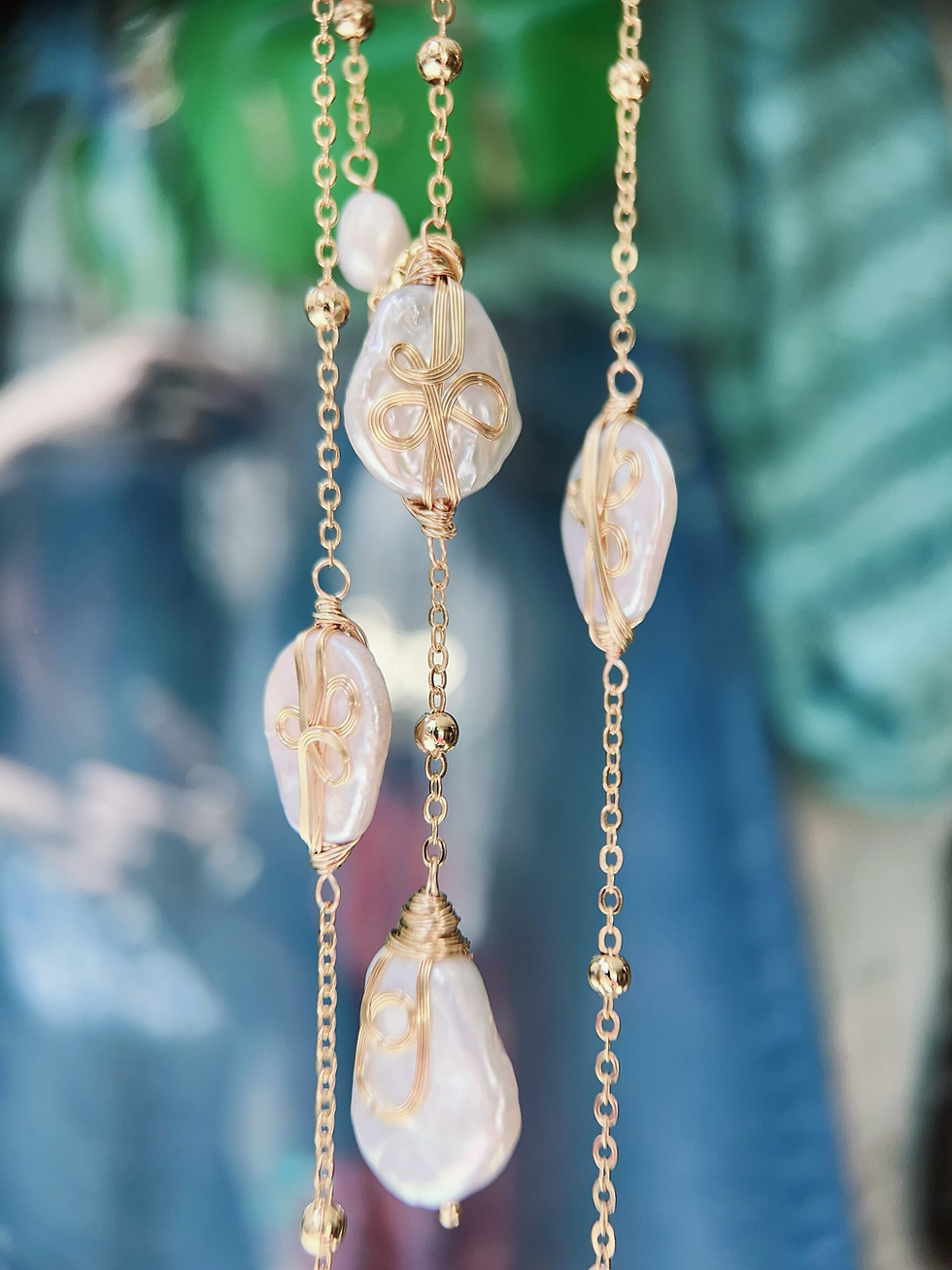 Miniature : Collier - Habaha Paris - Sautoir chaine Perles D'eau douce baroques  blanc