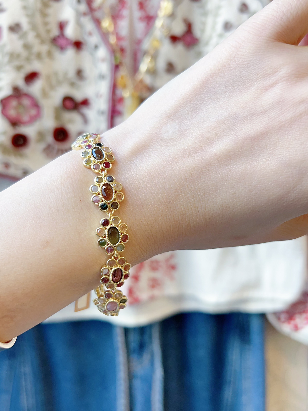 Miniature : Bracelet - HABAHA - chaine fleurs tourmaline
