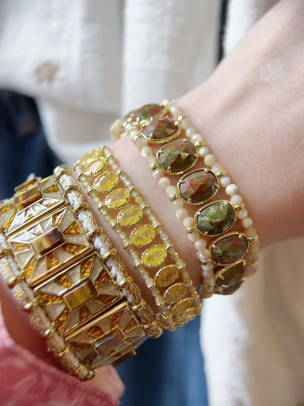 Thumbnail: Bracelet manchette HABAHA - 10 pierres ovales D/E/F