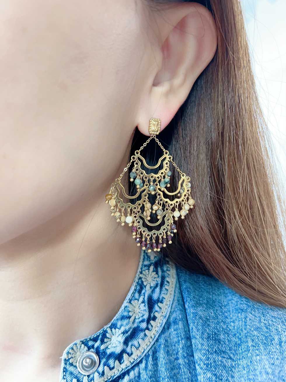 Thumbnail: Boucles d'oreilles HABAHA - 4 cercles  pampilles