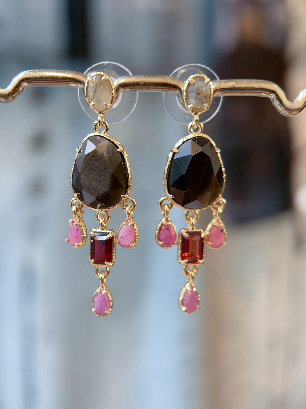 Miniature : Boucles d'oreilles HABAHA - pierres ovaloïdes 3 franges