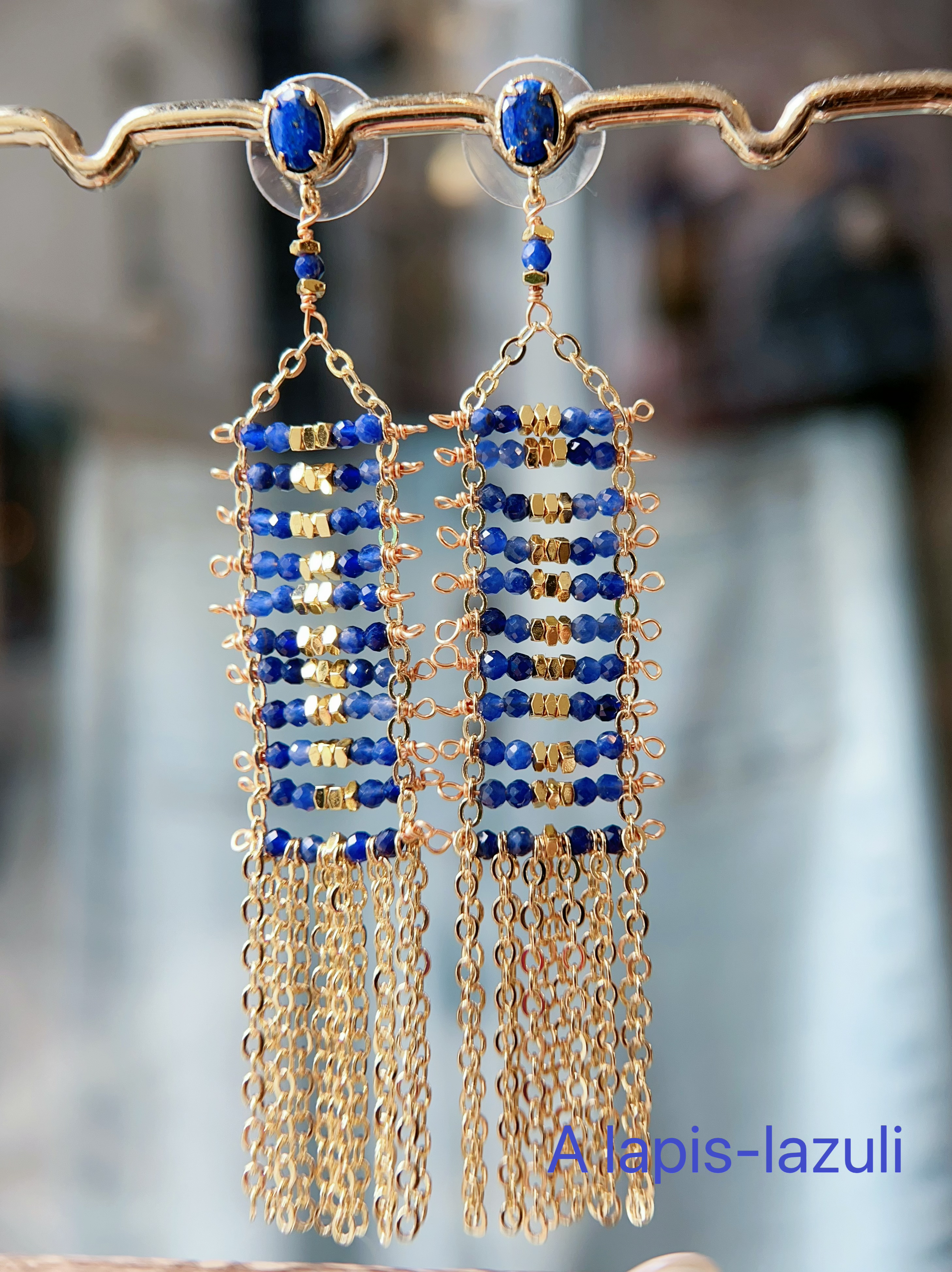 Boucles d’oreilles HABAHA - pendantes sahara  franges dorées