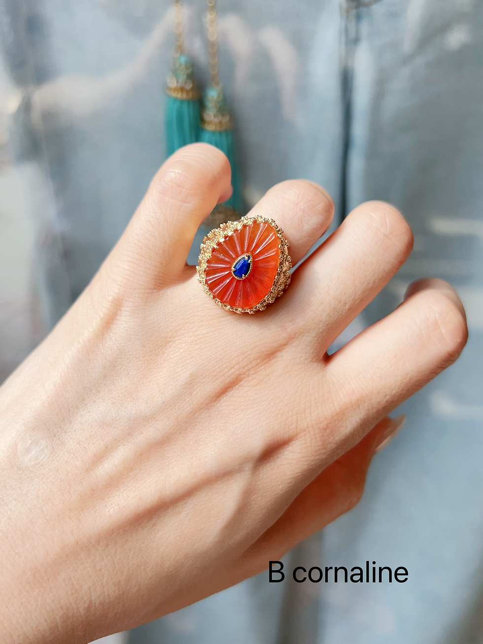 Thumbnail: Bague HABAHA - bohème pierres gravée forme de goutte