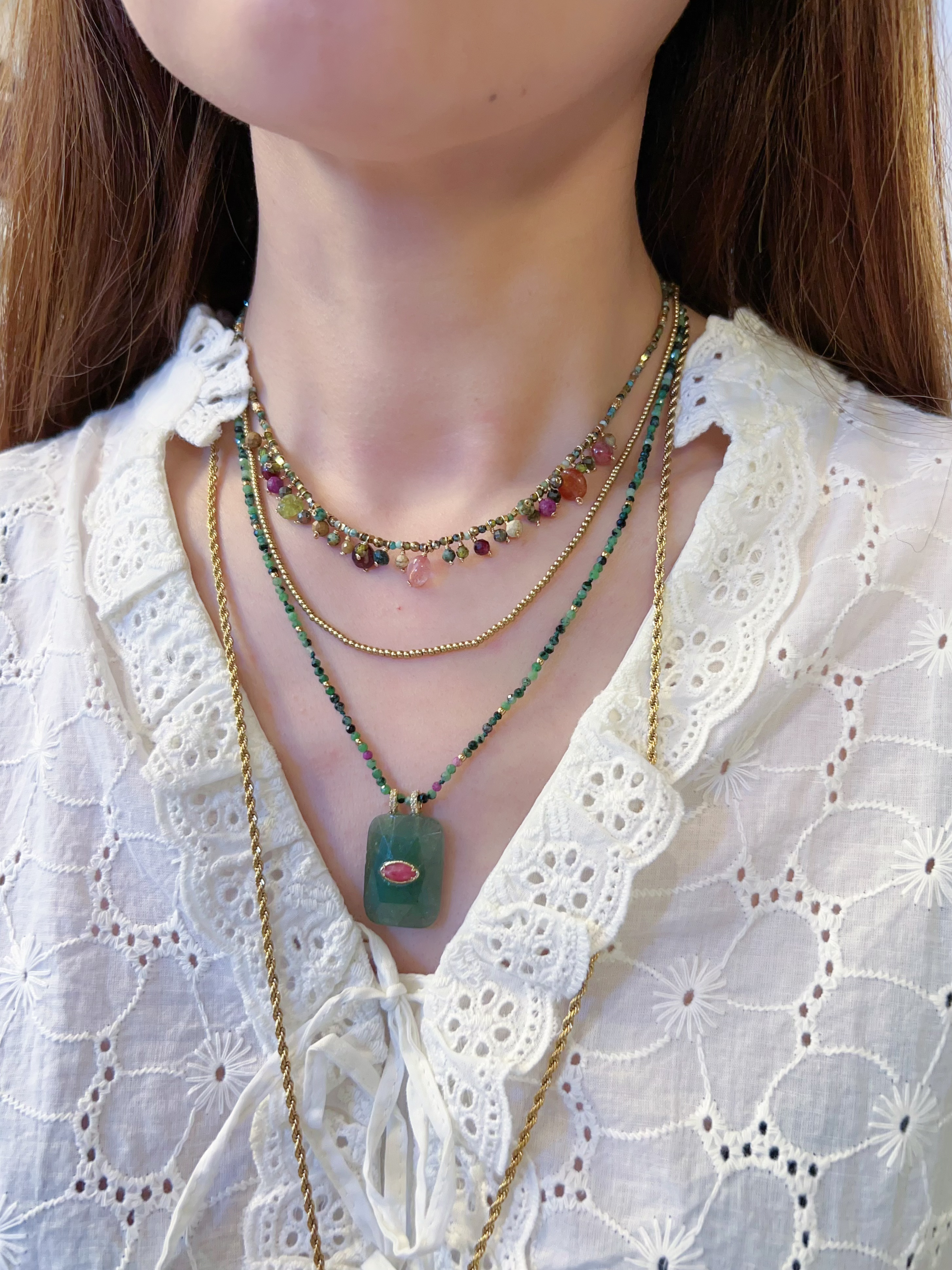 Collier HABAHA - perlé turquoise africaine pampilles pierres multi