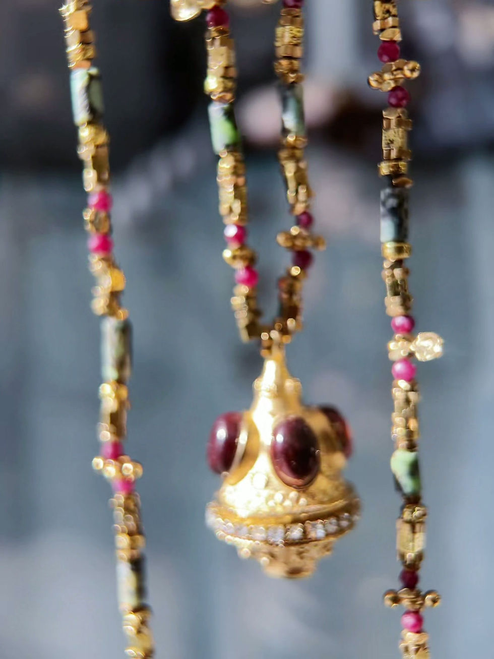 Miniature : Sautoir HABAHA - tube pampilles pendentif goutte pierres strass