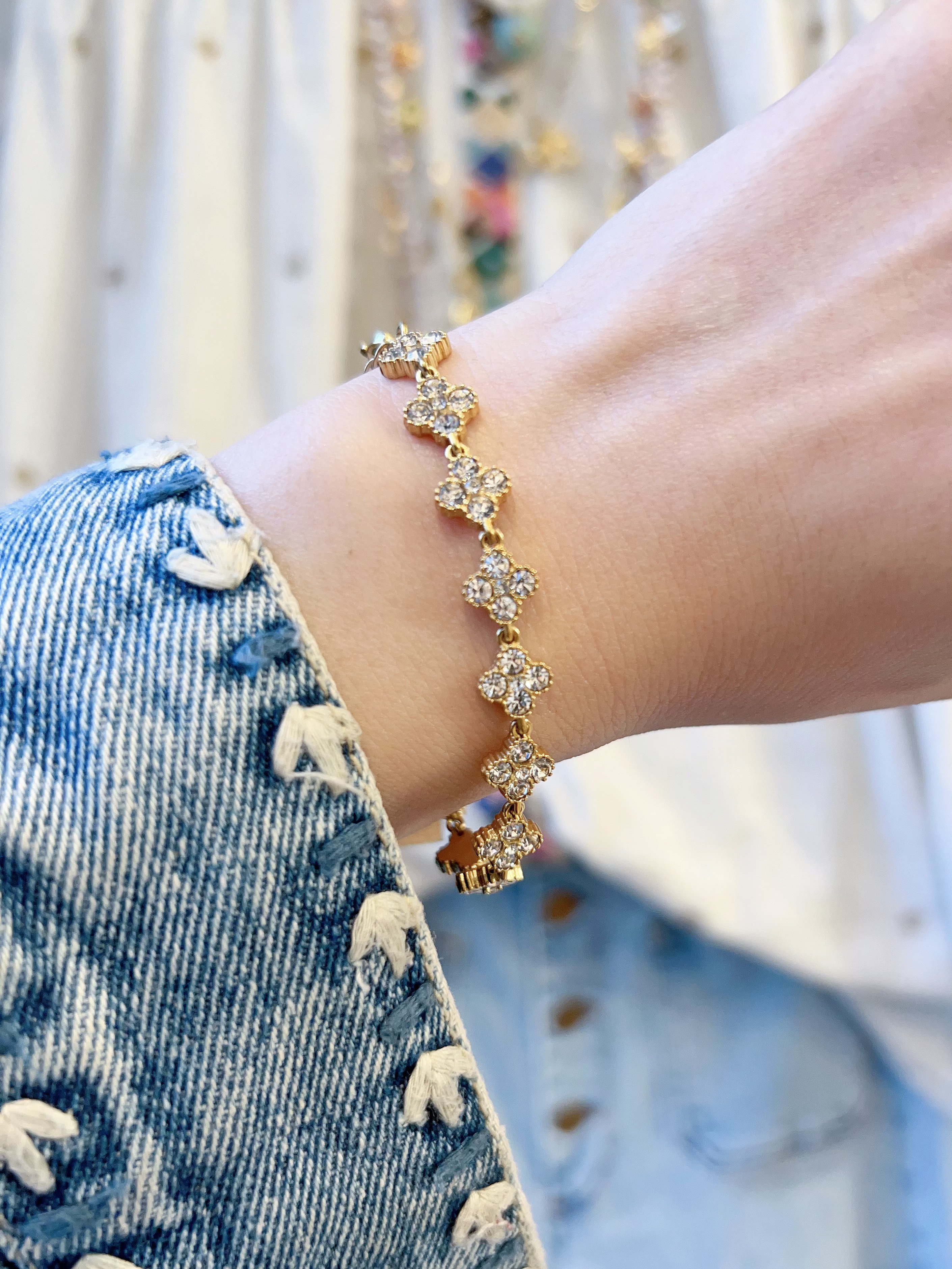 Bracelet HABAHA - chaine trèfle strass