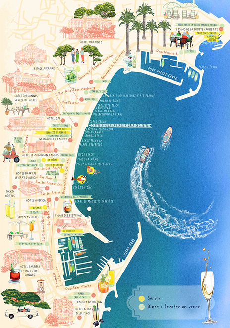 Illustrated Map of La Croisette Cannes Gala Claire Le Moing