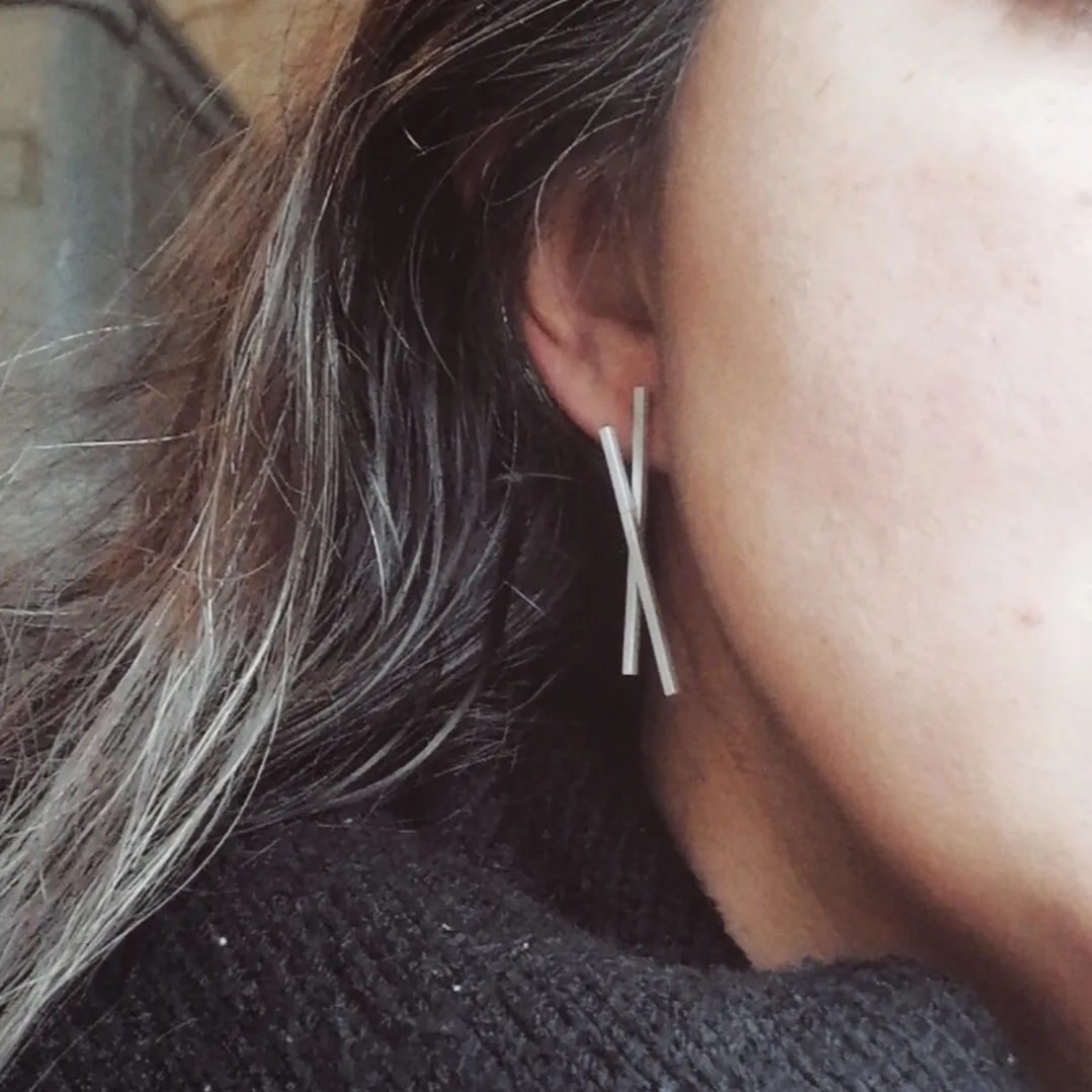 Silver Earrings from the Lines collection - matte silver finish