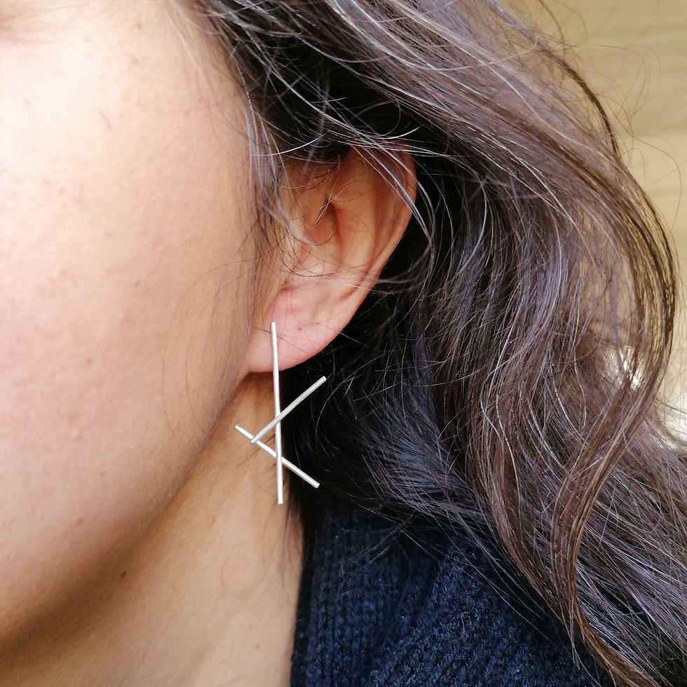 Thumbnail: Silver Earrings from the Lines Collection, brushed matte finish_18_