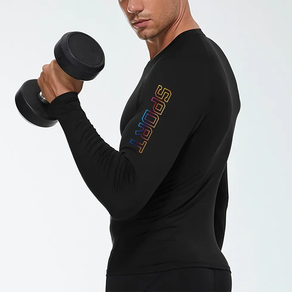 Miniatura: Men's Compression Long Sleeve Shirt Black Fitness T-shirt Male Running  Quick Dr