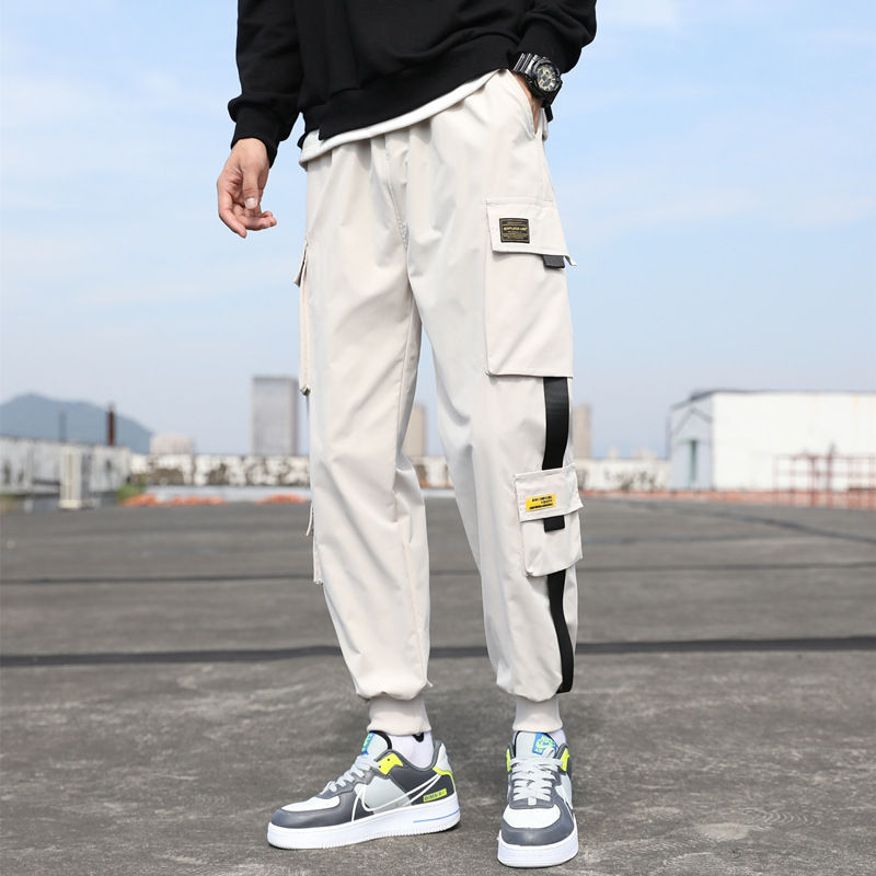 Miniatura: Thin Streetwear Casual Pants Men Ribbons Harem Jogging Pants Male Slim Fit Sprin