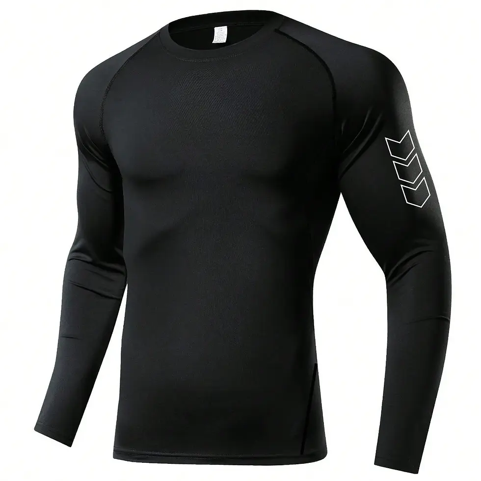 Miniatura: Men's Compression Long Sleeve Shirt Black Fitness T-shirt Male Running  Quick Dr