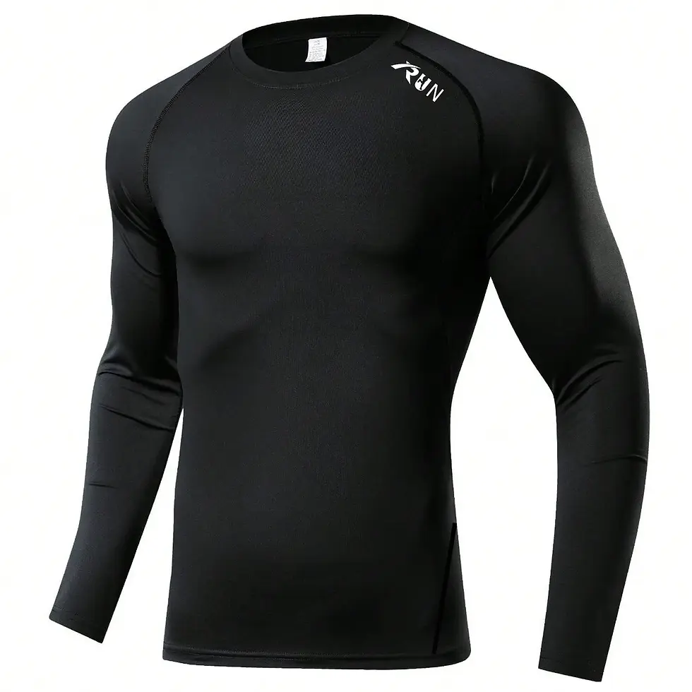Miniatura: Men's Compression Long Sleeve Shirt Black Fitness T-shirt Male Running  Quick Dr