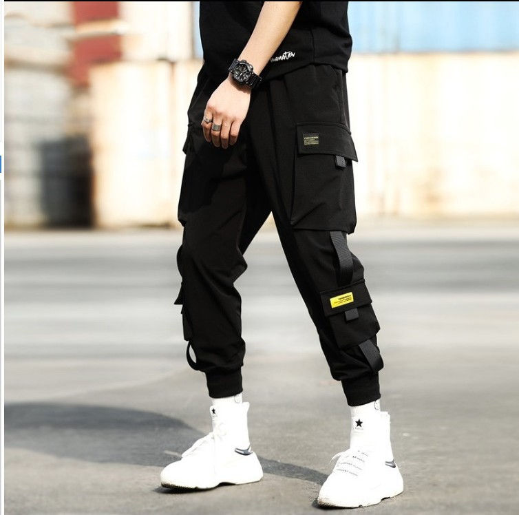 Miniatura: Thin Streetwear Casual Pants Men Ribbons Harem Jogging Pants Male Slim Fit Sprin