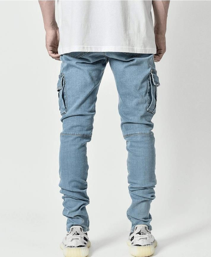Miniatura: new Jeans Men Pants Wash Solid Color Multi Pockets Denim Mid Waist Cargo Jeans P