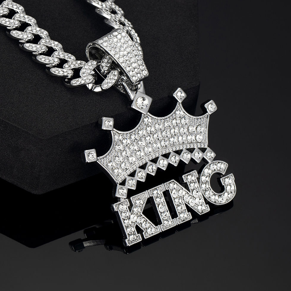 Thumbnail: Men Hip Hop Crown with King Pendant Necklace with 13mm Crystal Cuban Chain HipHo