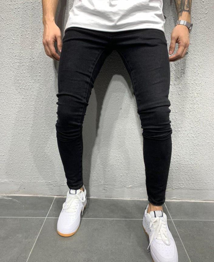 Miniatura: Jeans Masculino Skinny Rasgado Estilo Streetwear 2023, Lavagem Vintage, Cor Lisa