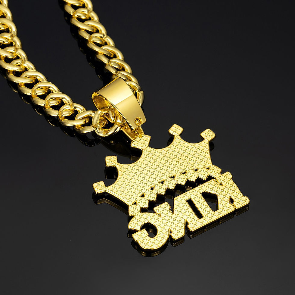 Thumbnail: Men Hip Hop Crown with King Pendant Necklace with 13mm Crystal Cuban Chain HipHo