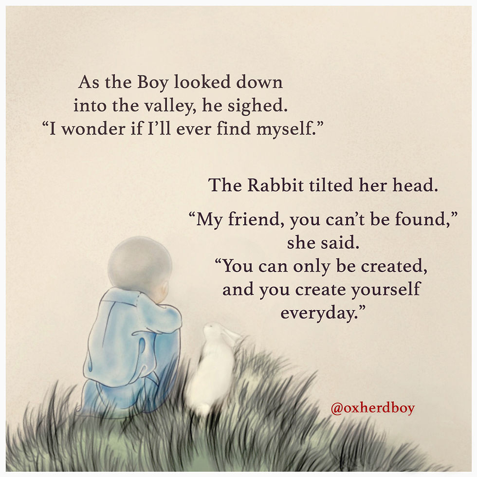 Boy and rabbit find yourself find myself create yourself beautiful illustration Chinese painting Oxherd Boy
