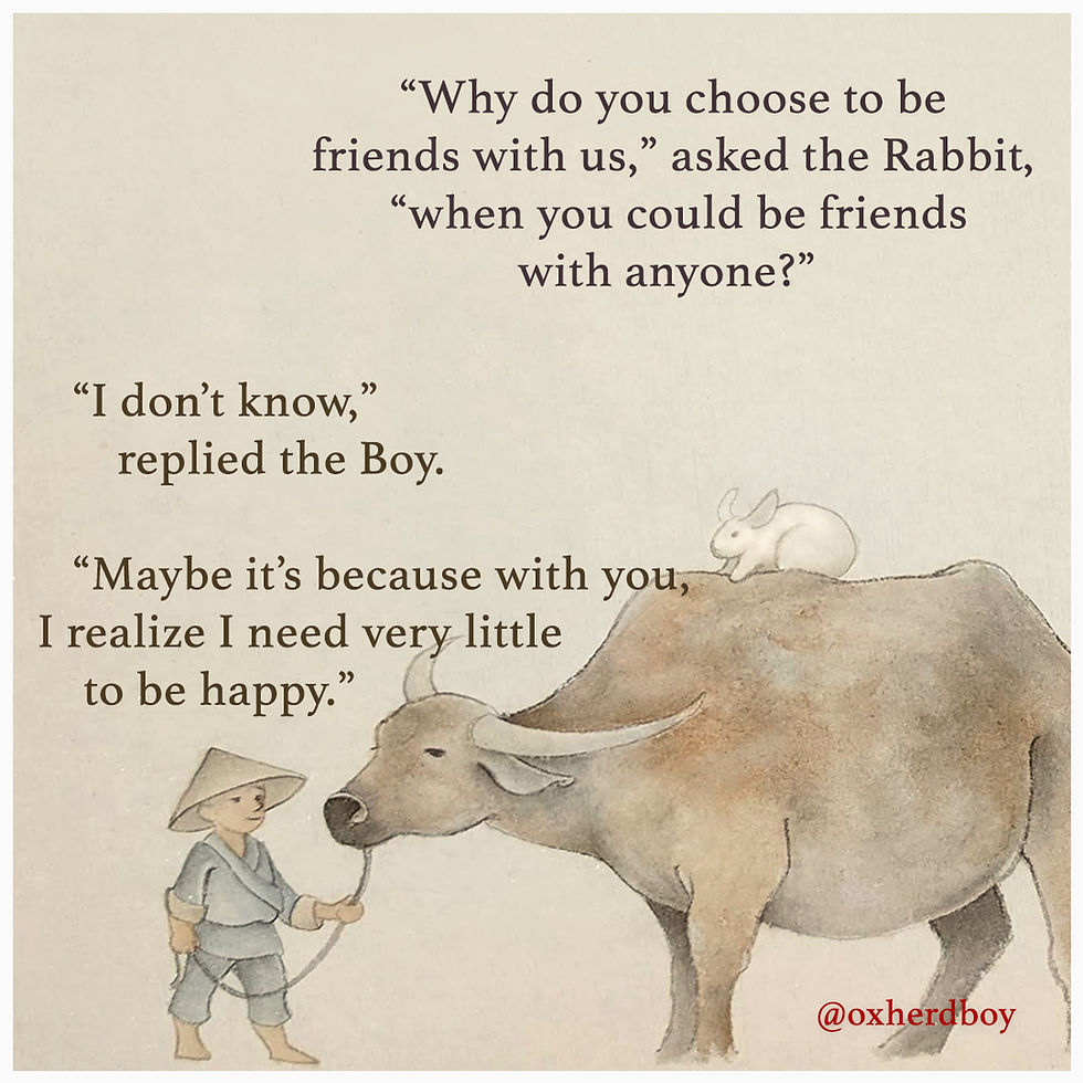 With you I realize I need very little to be happy beautiful illustration inspiring quote Chinese painting Oxherd Boy