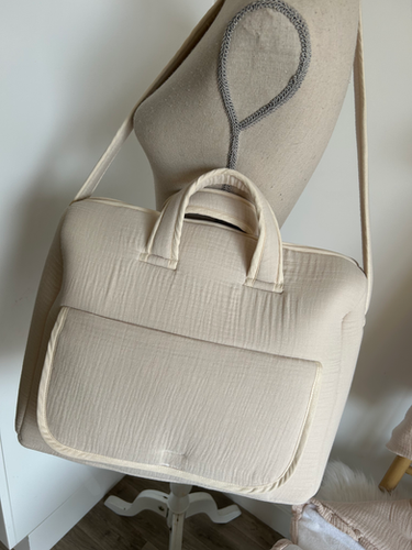 Kids And Crea Sac à Langer Personnalisable Gaze De Coton Beige - Élégant Et Pratique Avec Prénom Brodé