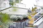 Moderne Treppe zu einem Gebäude mit Garten