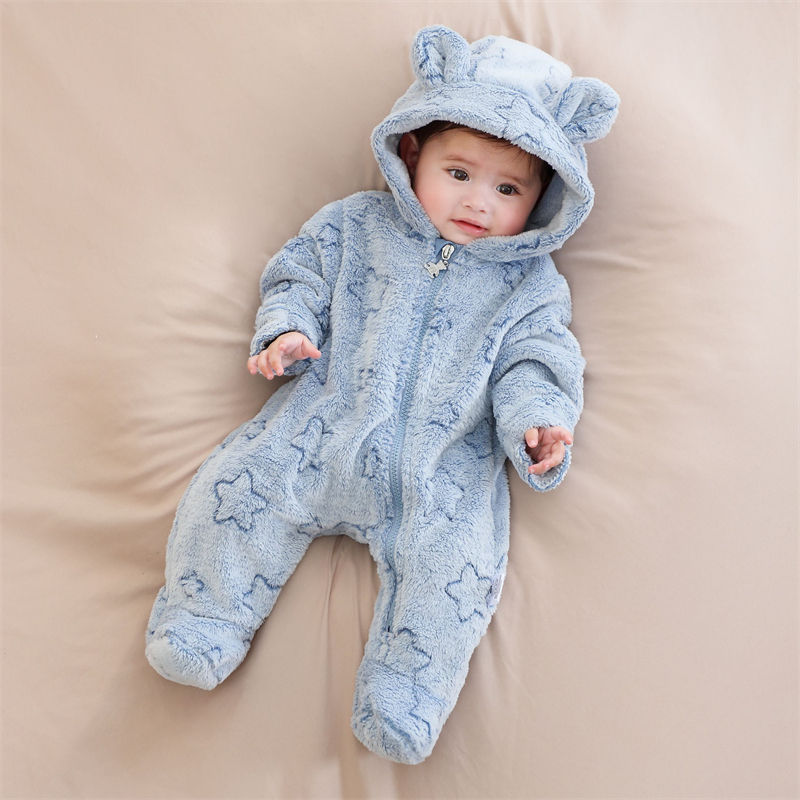 Miniature : Combinaison Bébé Polaire à Capuche - Pyjama Doux Cartoon pour Nouveau-Né