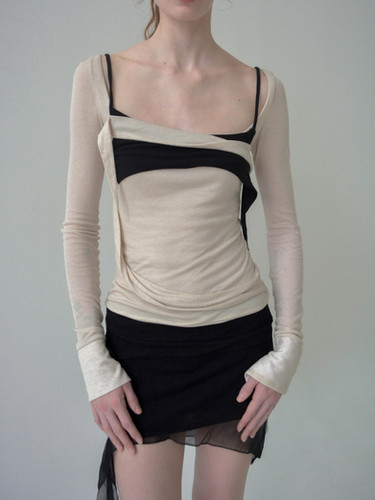 Tシャツ(長袖+七分) caro chia ARTOIS BEIGE TOP xs ARTOIS BEIGE TOP | Caro Chia