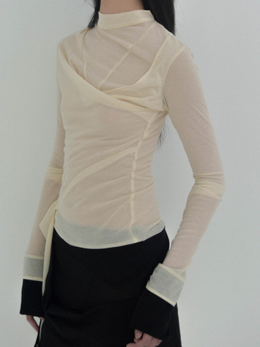 APHORA LONG SLEEVE NUDE TOP | Caro Chia