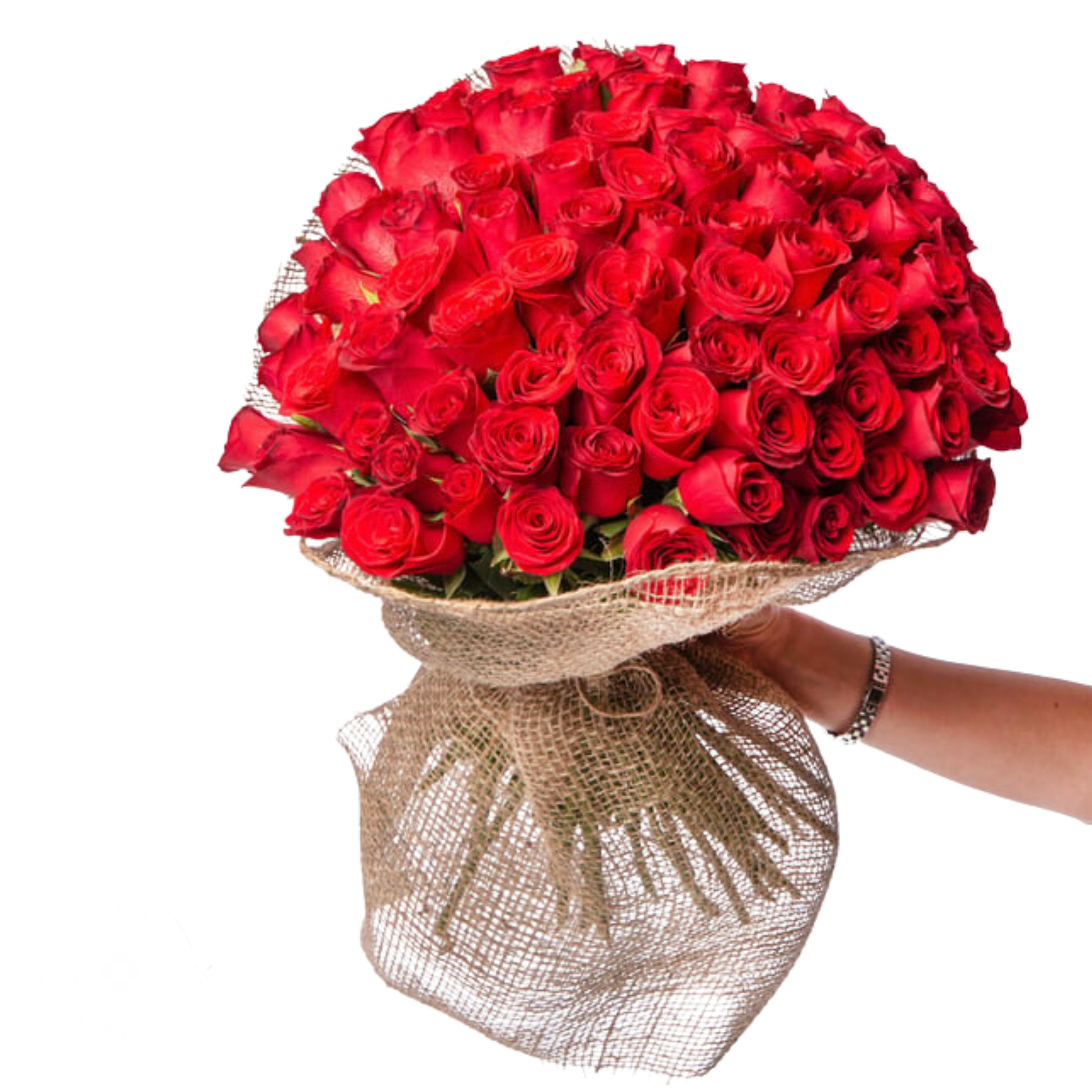 Jüt Kumaş Bukette 101 Kırmızı Gül