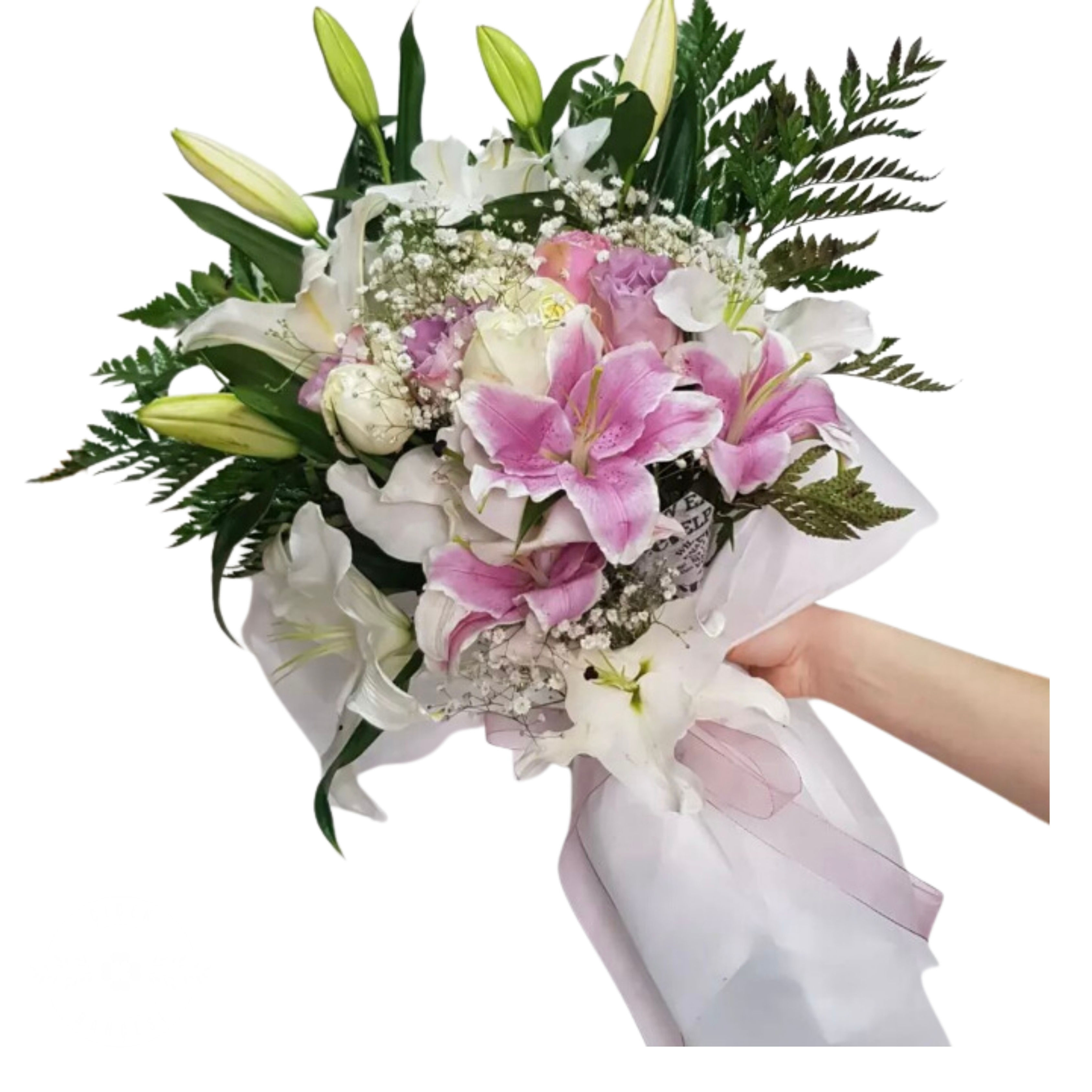 Beyaz ve Pembe Lilyum Buketi