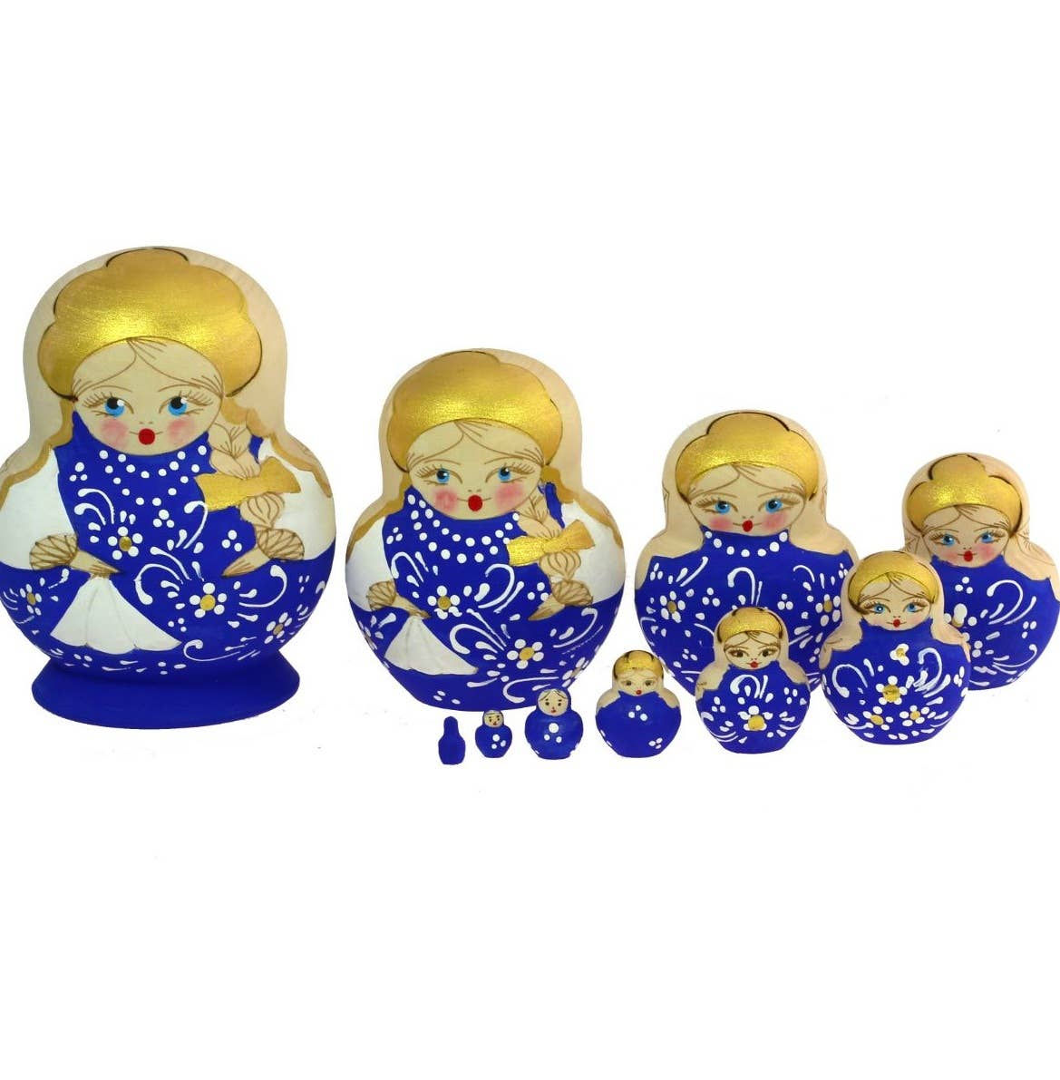 LIGHT GREEN Floral Nesting Dolls Set, 5 Pcs/6", blue and white dolls set on white