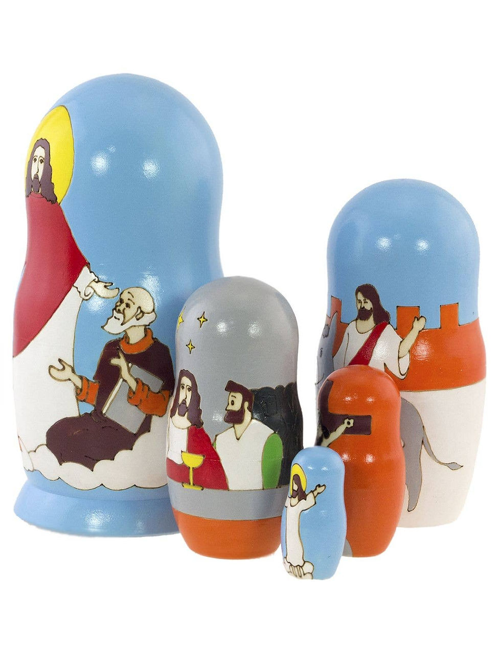 Thumbnail: SMALL TEAL Nesting Dolls Set with flowers, 5 Pcs/4.2