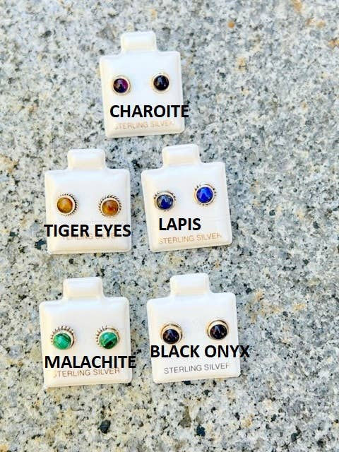 Earrings Charoite Tiger Eyes Lapis Malachite Black Onyx Sterling Silver Earrings