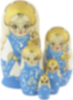 Thumbnail: Hand-painted nesting dolls in blue and gold LARGE BLUE Floral Nesting Dolls Set, 7 pcs/9"