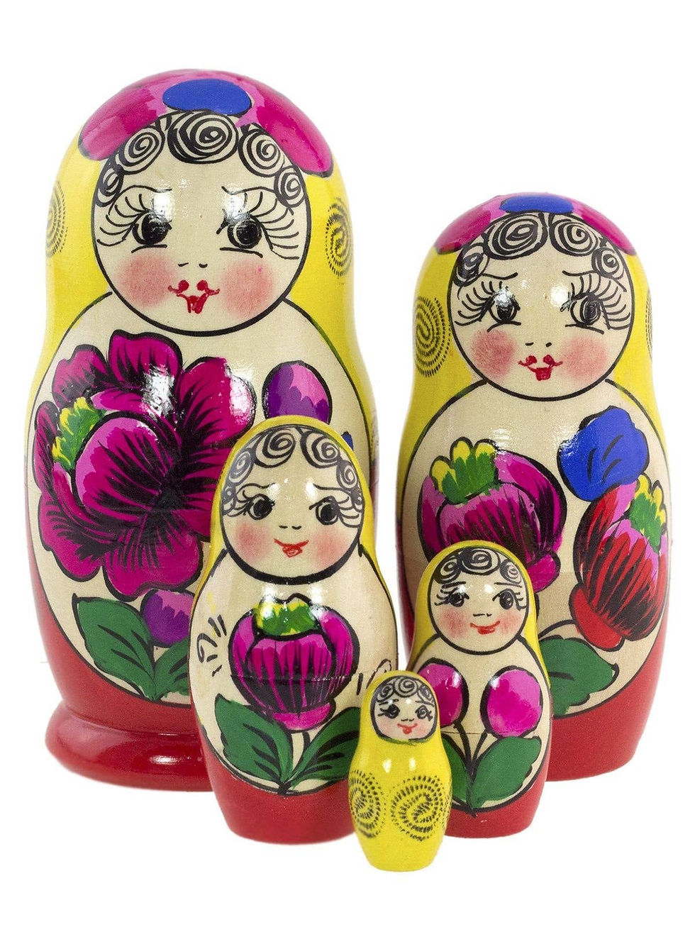 Thumbnail: Set of colorful Matryoshka dolls with floral painting on a white background.