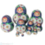BLUE CAT with FISH Nesting Dolls Set, 3 Pcs/5.6" blue floral nesting dolls on white background.