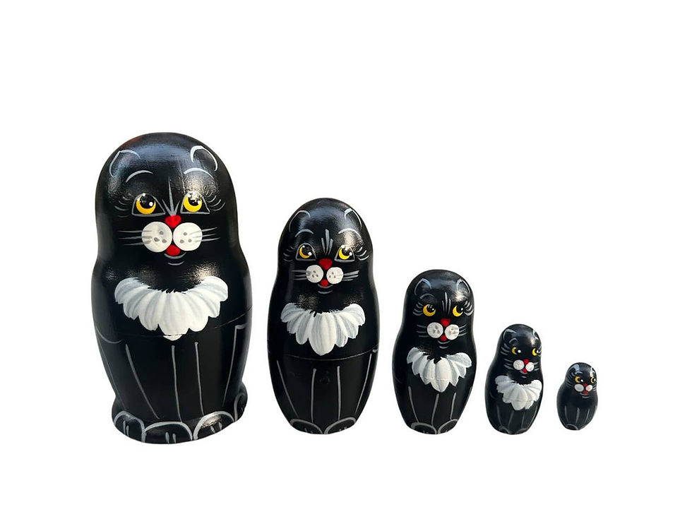 BLACK CAT Nesting Dolls Set, 5 Pcs/4.4" HALLOWEEN KIDS nesting dolls on white background.