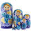 Thumbnail: LARGE BLUE Floral Nesting Dolls Set, 7 pcs/9" with intricate floral design and faces.