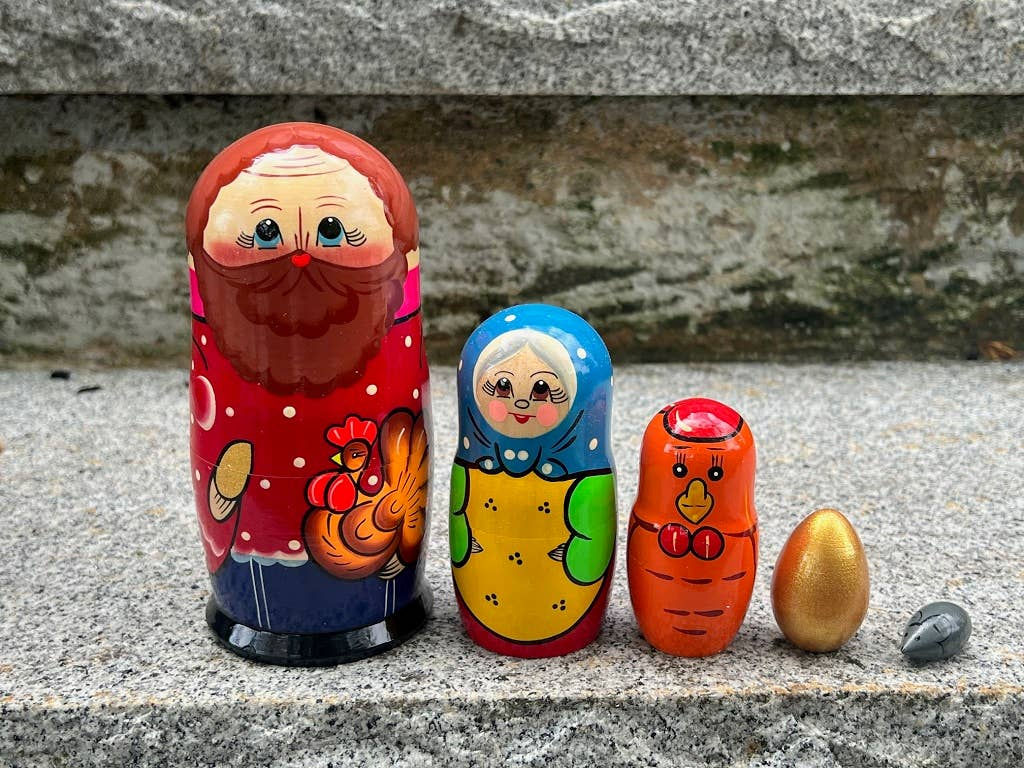 Colorful nesting dolls set on stone steps, CRANBERRY Floral Nesting Dolls Set, 10 Pcs/5.5".