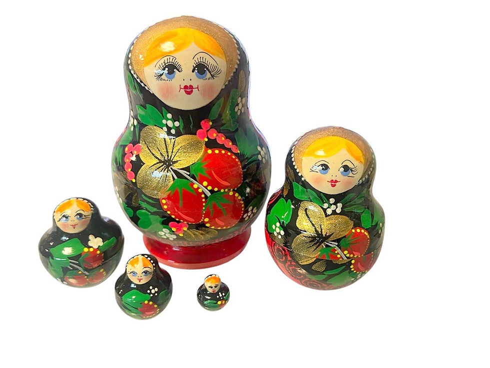 Five colorful SMALL Traditional Nesting Dolls Set, 5 pcs/4,5" Matryoshkas on a white background.