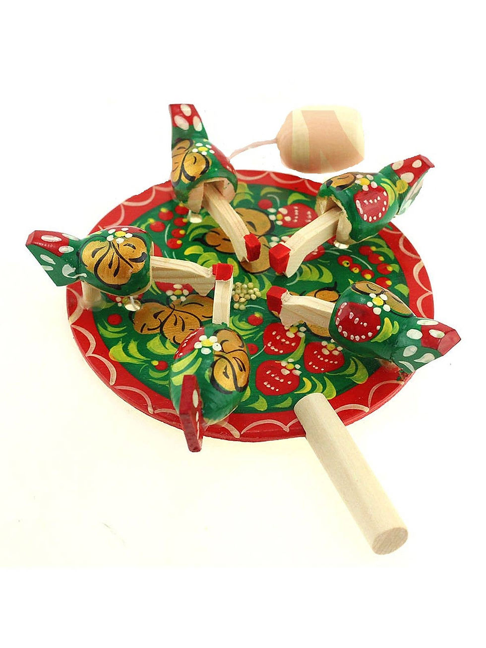 Thumbnail: Wooden chickens toy with floral design. SMALL Traditional Nesting Dolls Set, white background view.