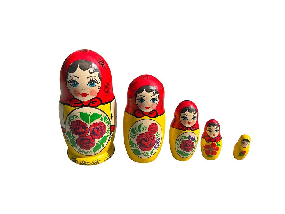 Floral nesting dolls in a row, CRANBERRY Floral Nesting Dolls Set, 10 Pcs/5.5