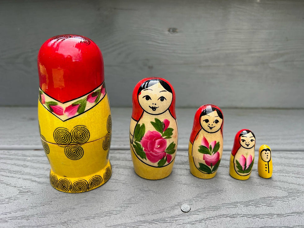 Thumbnail: Colorful Matryoshka dolls set on display, SMALL Traditional Nesting Dolls Set, 5 pcs/4,5" Matryoshkas.