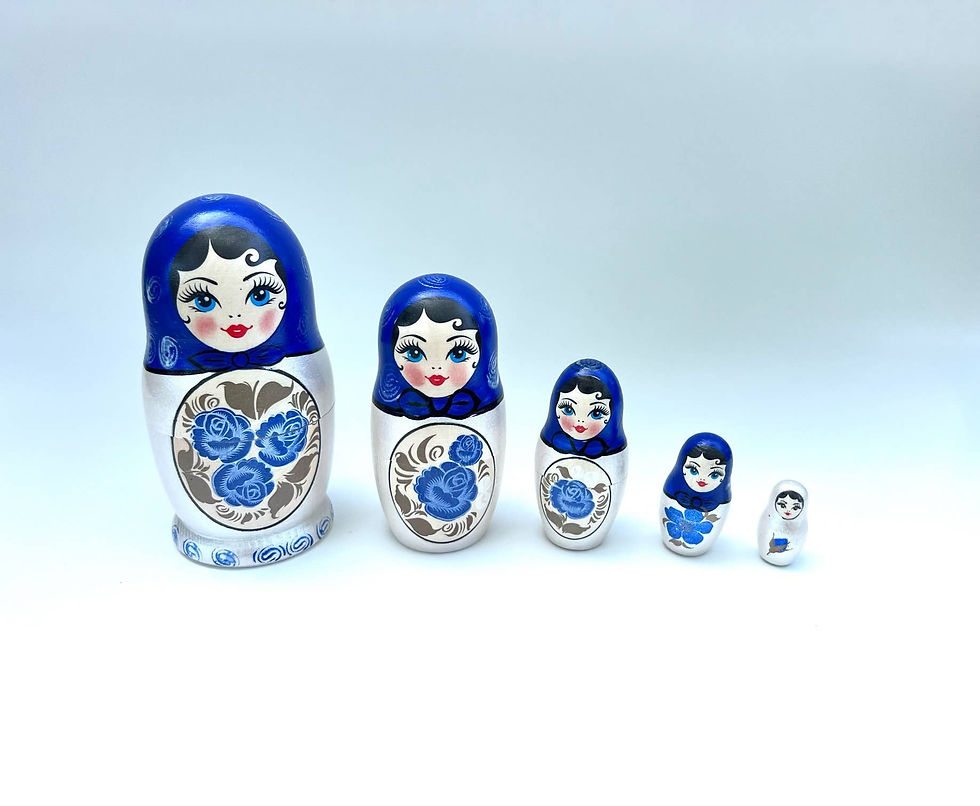 Thumbnail: SMALL GZHEL BLUE/WHITE Floral Nesting Dolls Set, 5 Pcs/4.4"